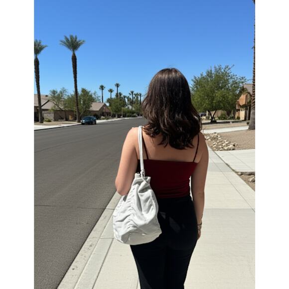 FURLA Ruched White X-Large Leather Shoulder Bag Purse Tote - Picture 2 of 15